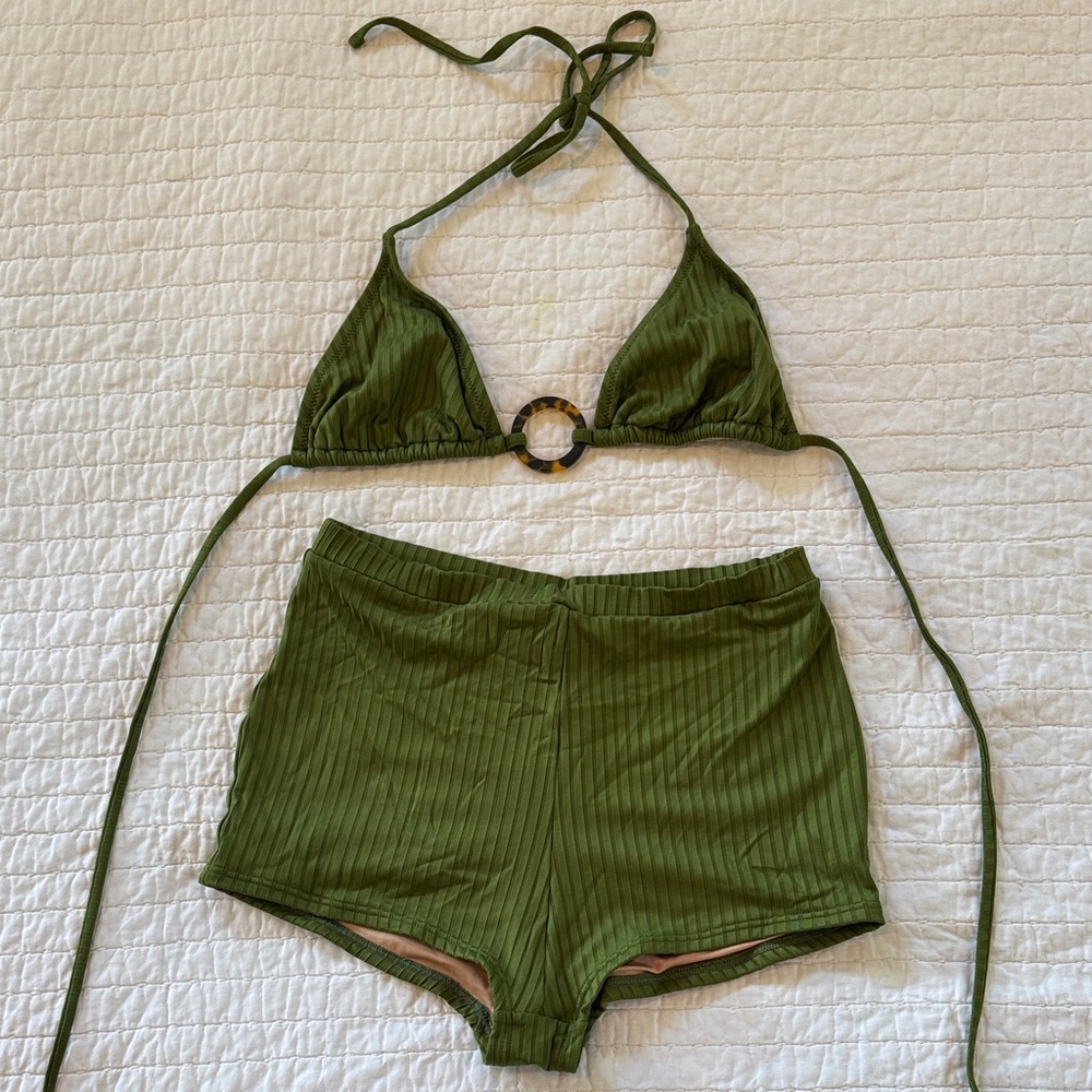 J. Crew Ribbed Triangle Bikini Top and Boy Short Bottoms - Bottoms M, Top Small